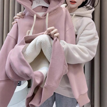 版型真的很赞~羊羔绒加绒加厚休闲宽松字母刺绣连帽卫衣女ins