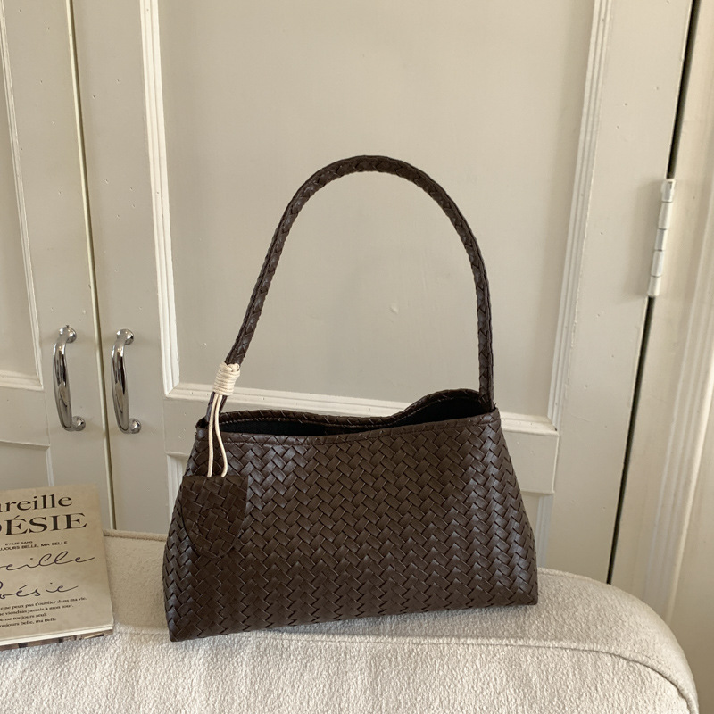 韩国众手工编织腋下包纯色包女休闲手提子容量单肩包女包工厂批发