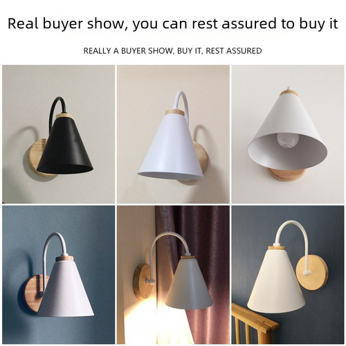 European-style home Nordic macaron minimalist black and white curved wall lamp, living room bedroom bedside lamp, hallway solid wood lamp
