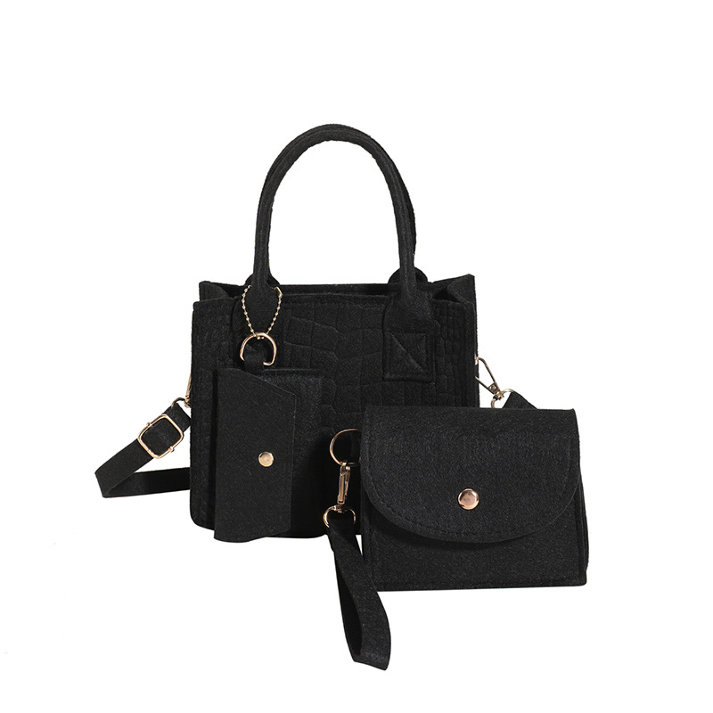 Patrón de cocodrilo de fieltro color sólido portátil pequeño bolso cuadrado conjunto de tres piezas bolso de la madre y el niño 2023 popular hombro crossbody simple bolso de las mujeres