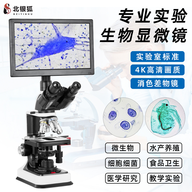 北银狐专业生物显微镜看螨虫细胞细菌精子教学实验双三目水产养殖