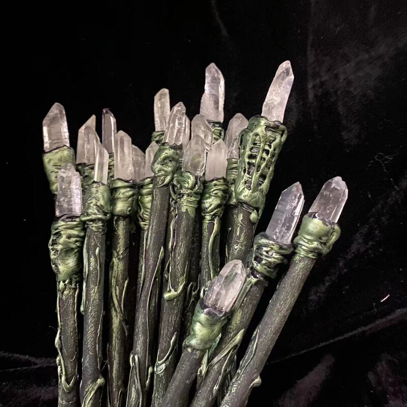 FHSJP 天然水晶魔法棒单尖白水晶权杖 草莓晶粉水晶棒Wicca仪式道具 魔法 图 15