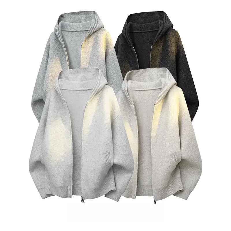 Trendy American-style loose-fitting retro hooded knit sweater for spring and autumn, plus size, heavyweight casual top for men.