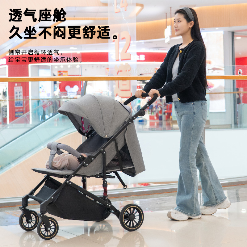 Carrinos personalizados de cuatro ruedas para bebés que pueden sentarse y acostarse con gran espacio ligero y plegable portátil para caminar con bebés amortiguador