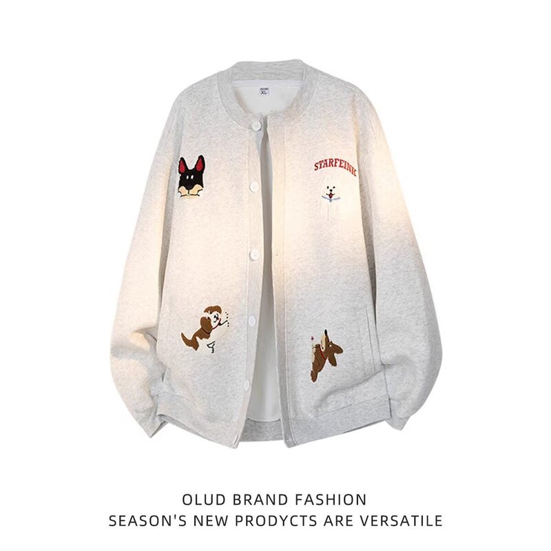 Japanese-Style Fresh Baseball Jacket, Best Early Autumn Outerwear, 3D Cartoon Embroidered Knit Cardigan, Unisex, Suitable for Cross-Border Trade Japanese-Style Fresh Baseball Jacket, Best Early Autumn Outerwear, 3D Cartoon Embroidered Knit Cardigan, Unisex, Suitable for Cross-Border Trade