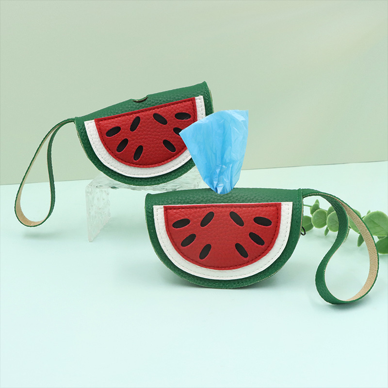 现货创意西瓜造型宠物拾便袋户外遛狗便便收纳包可挂牵引绳清洁袋