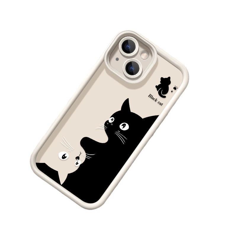 Передовой арт [Черно-белый кот] подходит для чехла iPhone 17 Pro Max, сотовый чехол 14 простой 13 креативный 15 мягкая оболочка