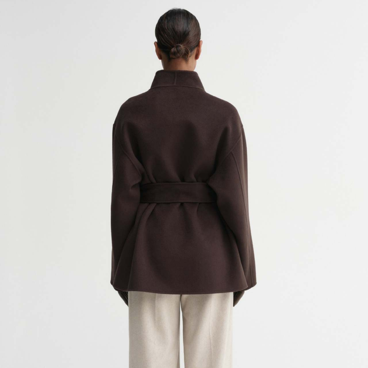Women's Elegant Dark Brown Woolen Coat Spring/Autumn Season European American Style Cross-Border Popular Trench with Belt Loose Fit_ecoleips.com