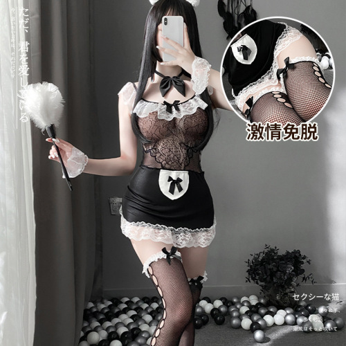 Sexy lingerie sexy sweetheart maid net dress polyester black silk sexy uniform cross-border wholesale maid 74