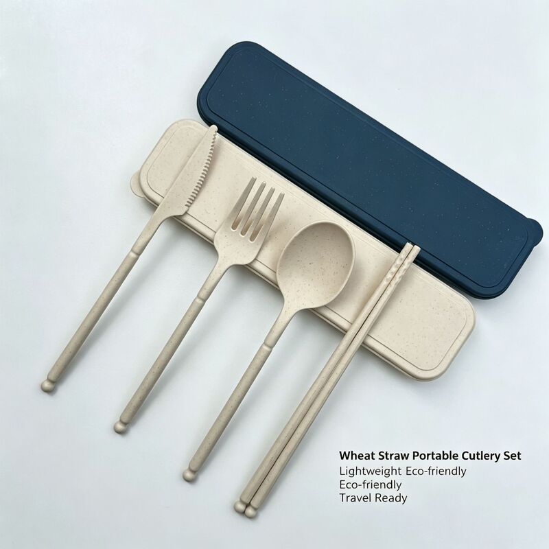 Cross-border Amazon wheat straw cutlery set, including chopsticks, spoon, fork, and knife – a four-piece portable cutlery set, wholesale from the manufacturer Cross-border Amazon wheat straw cutlery set, including chopsticks, spoon, fork, and knife – a four-piece portable cutlery set, wholesale from the manufacturer