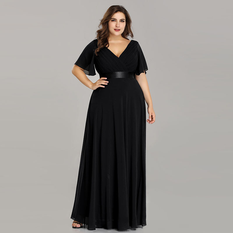 European Size Plus Size Deep V Evening Dress Trumpet Sleeve Chiffon Banquet Dress Long Skirt Slimming Look and Flesh-Covering High Waist Dress