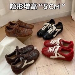 软皮版！系带拼色内增高德训鞋女2025新款复古百搭阿甘鞋运动鞋女