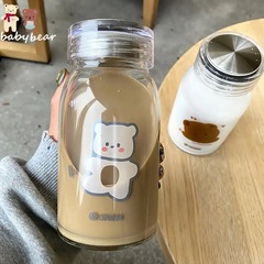 Baby bottle adult cup Ins minimalist student forest system water cup for girls, Korea fresh and cute girl portable glass cup