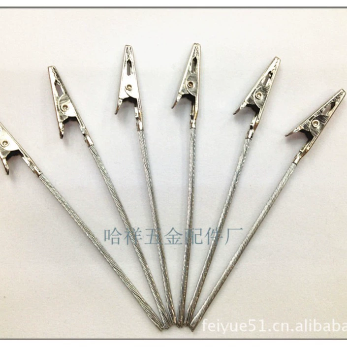 Stainless steel crocodile clip on steel wire, 8–12 cm lengths, lightweight metal alligator clips