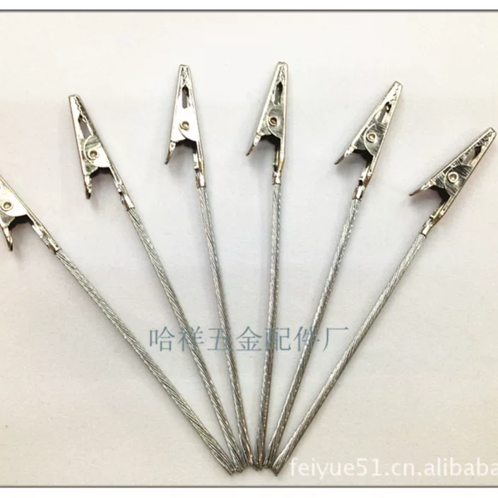 Stainless steel crocodile clip on steel wire, 8–12 cm lengths, lightweight metal alligator clips
