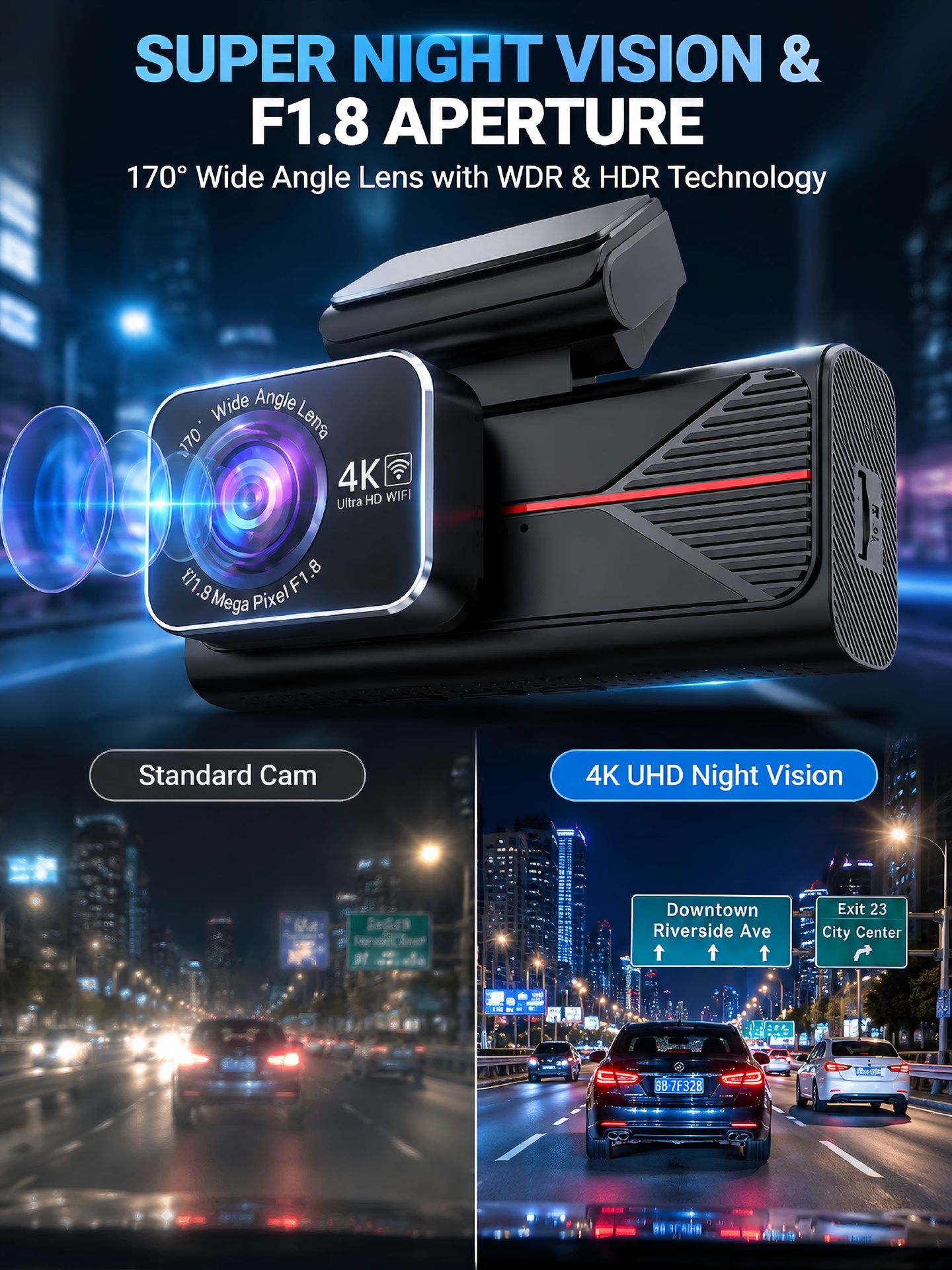 New cross-border dual 4K front and rear recording, Wi-Fi connectivity, GPS tracking, ADAS, and high-definition dashcam with BSD