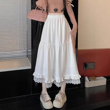 仙女白色蕾丝花边半身裙春夏款小个子高腰a字裙大摆伞裙中长裙子