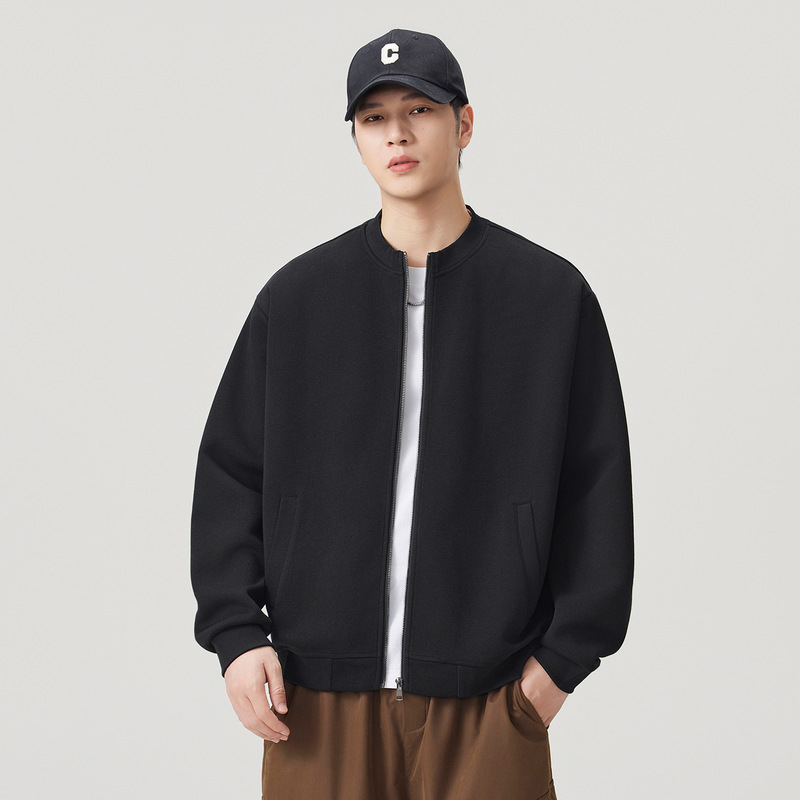 Anyang Men's Trendy Baseball Collar Jacket 2026 Autumn/Winter New Versatile Zipper Simple Casual Cardigan Sweatshirt