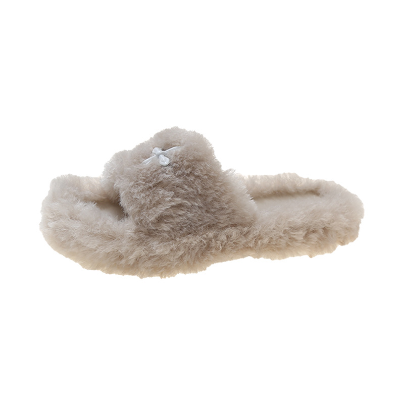 2023 Spring and Autumn New Plush Cross Flower Slippers for Women Black Wool Comfortable Flat Bottom Home Slip-ons for Women National Trend_voghion.com