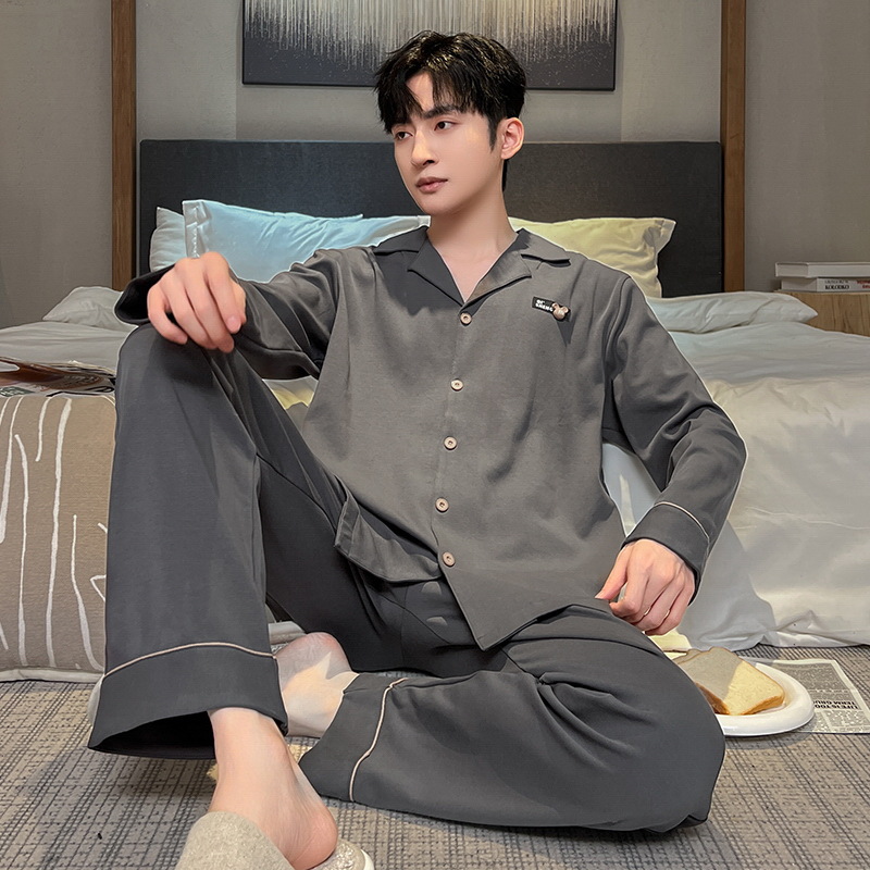 Pijamas de los hombres de algodón de manga larga de primavera y otoño de La Juventud de Algodón de los hombres Estudiante universitario suelta más el tamaño de invierno ropa de casa traje