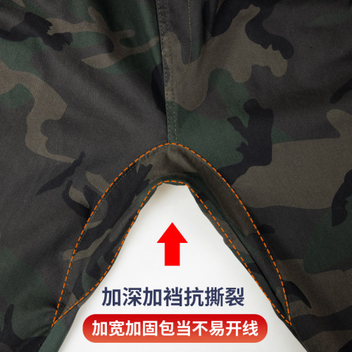 New pure cotton stretch camouflage suit for men, casual outdoor wear-resistant workwear, labor protection clothing, welding anti-scalding work clothes