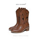 Miss valunen Cut Out Western Cowboy Boots for Women Pointed Toe Thick Heel Xinjiang Prairie Wear Boots