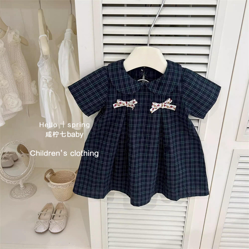 Zheng Qiqi2025 verano chicas de moda polaco vestido de cuello de muñeca coreano vestido de princesa de estilo extranjero vestido a cuadrícula