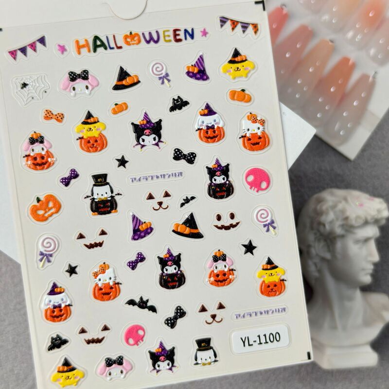 Halloween Element Nail Art Stickers 5D Relief Stereo Ghost Pumpkin Skull DIY Nail Sticker Jewelry Yl Style