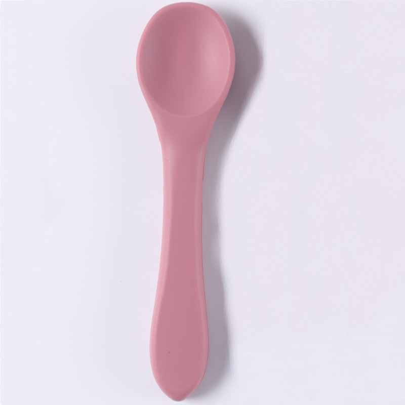 Spot silicone long handle spoon Fork baby self-feeding soft spoon silicone children's eating training portable