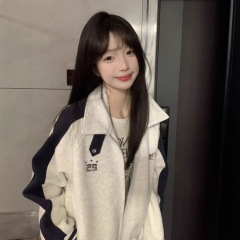 美式立领运动外套男女早秋季2025纯棉卫衣开衫夹克上衣港风chic潮
