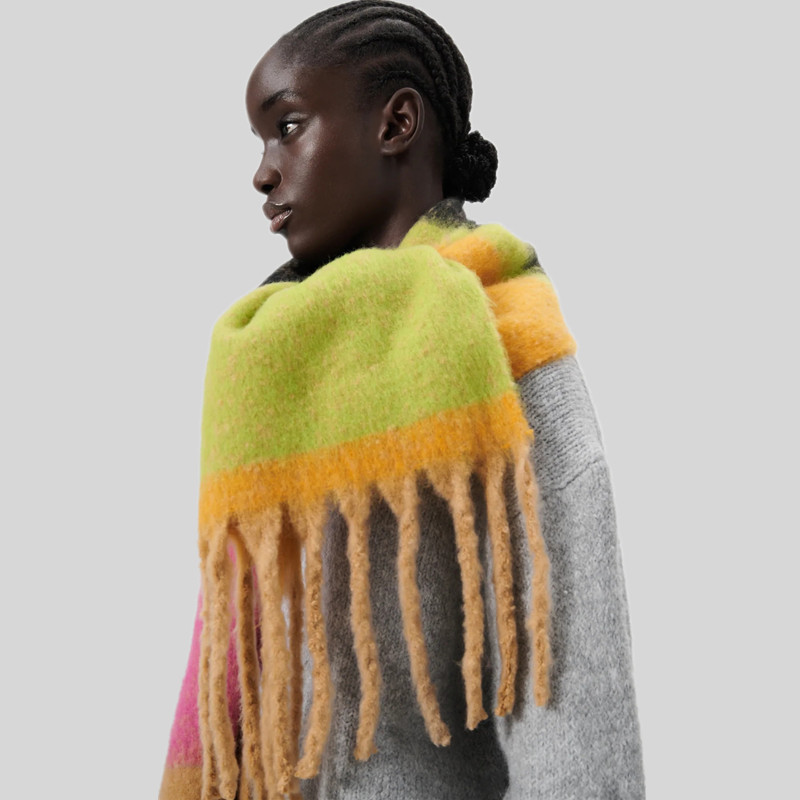 Comercio exterior transfronterizo moda europea y americana largo arco iris tamaño rayas borla bufanda de Cachemira-como bufanda de rayas de colores para las mujeres