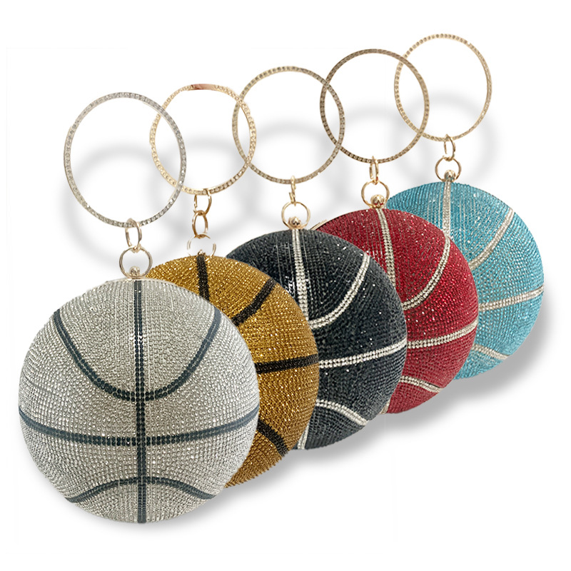 Round Basketball Dinner Bag Ball Dinner Bag Fashion Handbag Sweet Lady Diamond Banquet Bag