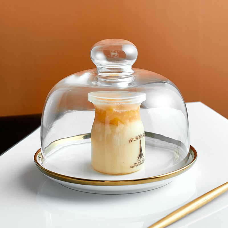 Placa de degustación de frutas con tapa caja cubierta de vidrio transparente para tienda pan postre pastel cubierta bandeja de exhibición Placa de degustación