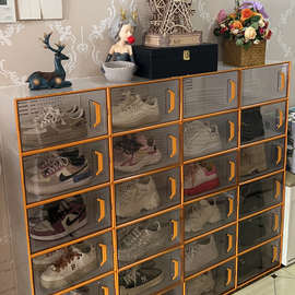 鞋盒收纳盒透明鞋柜鞋子收纳神器省空间鞋架折叠鞋收纳存放盒狮吼