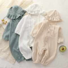 Infant Spring New Style Crawling Suit, Newborn Long Sleeve Pajamas, Cotton Pure Color Gauze One-piece Suit, Baby Summer Sleepwear