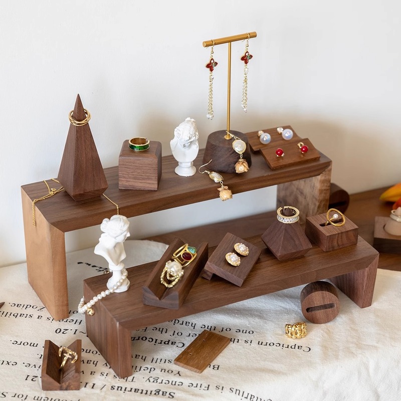 Walnut Jewelry Display Stand Jewelry Ladder Storage Ornaments Jewelry Earrings Ring Window Stall Heightening Shelf