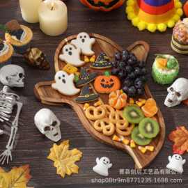 跨境木制甜品蛋糕托盘木制万圣节装饰餐盘竹木甜甜圈面包托盘