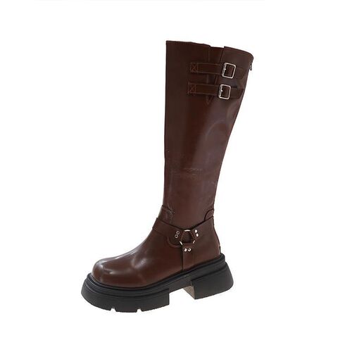 Internet-famous fashionable women's over-the-knee boots 2024 solid color autumn chunky heel riding boots western high-top non-slip boots trendy