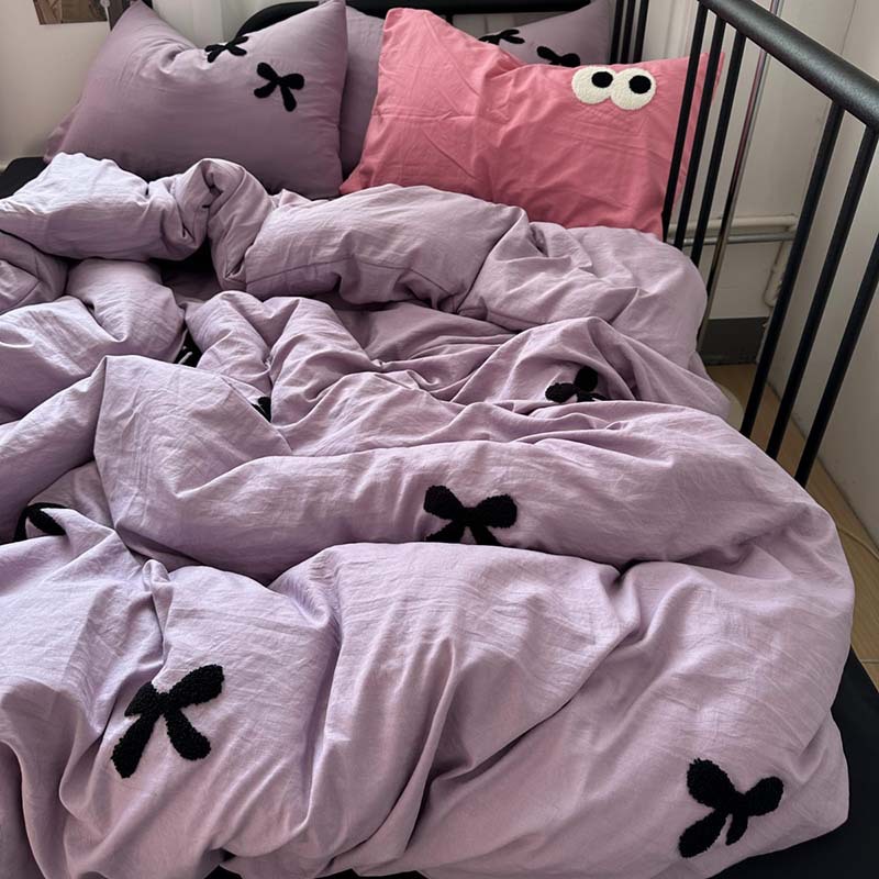 Y 리본-퍼플 블랙 [입체 타올 자수·슈퍼 소프트 워싱 코튼·걱정 없는 알몸 수면]