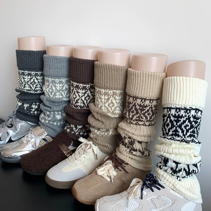 Fair Isle Knitted Long Tube Socks for Women, Korean Style Ins Style Thickeneded Warm Leg Covers, Autumn and Winter Popular Calf Socks