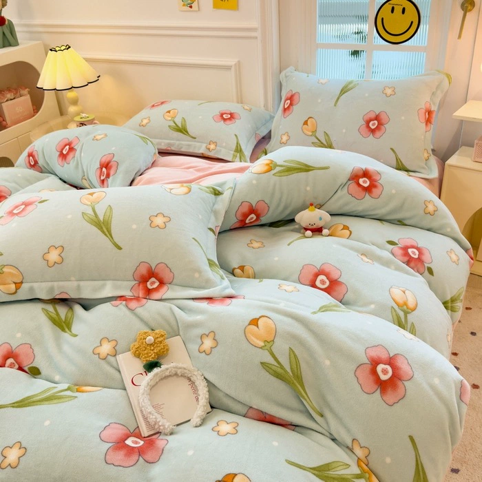 Demi-season velvet warm jeans, children's set, fleece fitted sheet, keep warm fleece duvet cover, 4 piece set, 3 piece set