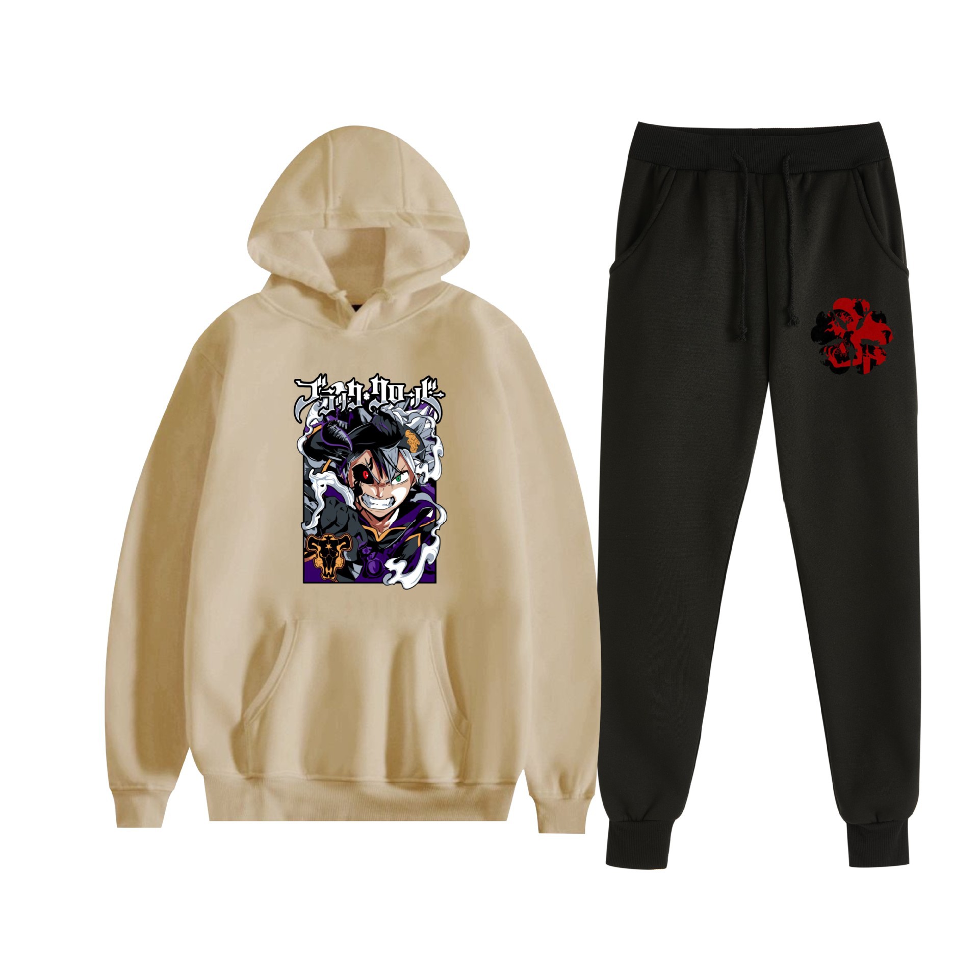 Europa y América otoño e invierno negro trébol de cuatro hojas periférico bidimensional hombres y mujeres deportes de ocio más suéter con capucha de terciopelo traje al por mayor