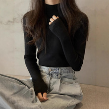 黑色针织打底衫女士2025秋冬新款洋气修身显瘦半高领秋装毛衣内搭