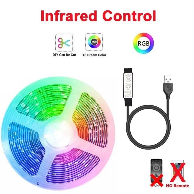 LED самоклеящаяся светодиодная лента 5 В, 5050 RGB, варианты длины и управления (водонепроницаемая/не водонепроницаемая)