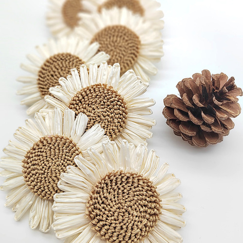 Creative Grass Braided Sunflower 8cm PP Grass Daisy Accessories Grass Hat Beach Shoes Garment Accessories Supply