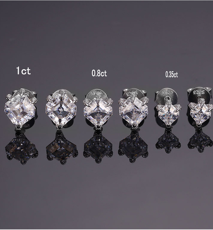 Unisex Gender 1 Pair 925 Sterling Silver Moissanite Moissanite Earrings Geometric Ear Studs