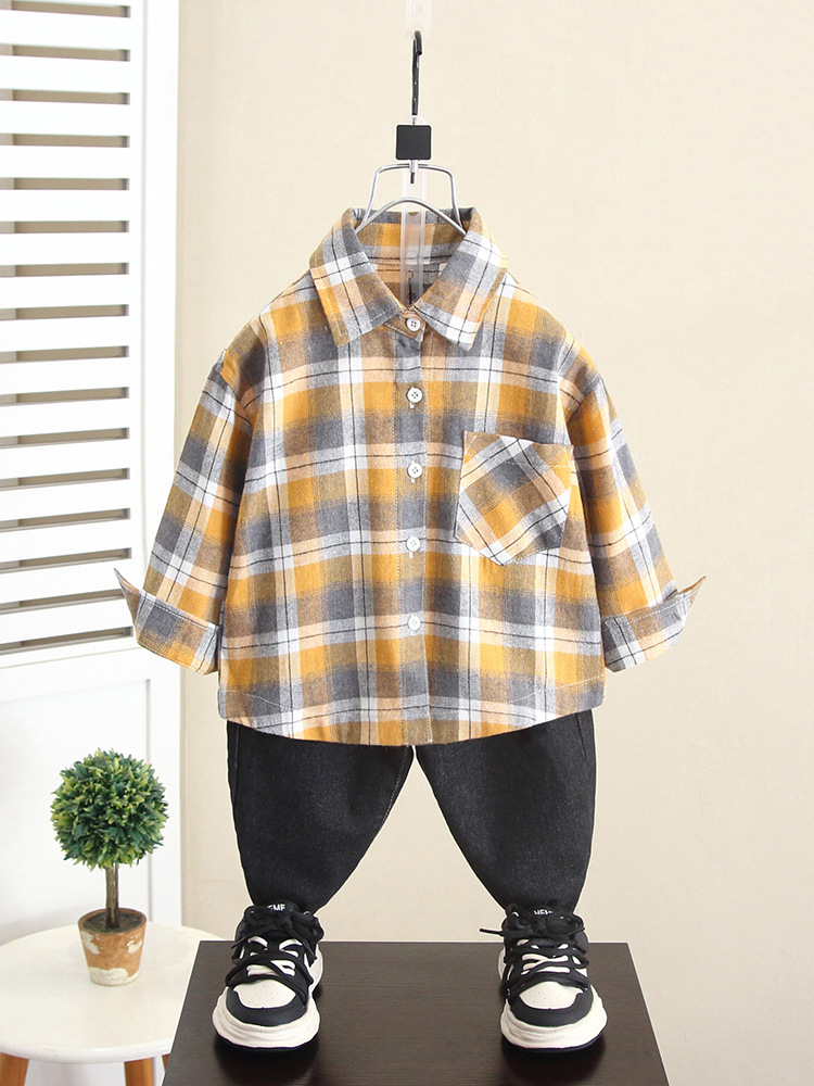5843 Camisa para niños Camisa a cuadros de otoño para niños 2025 nuevo bebé primavera y otoño abrigo fino para niños