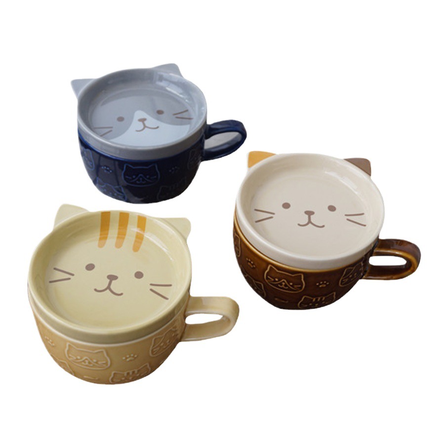 Japan Hapi CAT Mack Cup con tapa suave gatito taza de café desayuno taza de leche taza de agua