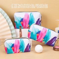 跨境大容量便攜化妝包 旅行手提洗漱包防水PU皮印花女手拿收納包