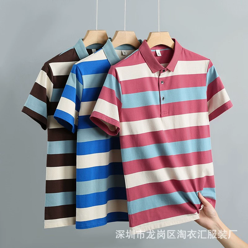 Летняя мужская деловая рубашка поло в полоску с лацканами, нижняя футболка с коротким рукавом, мужской киоск, внешняя торговля, Инвентарь оптом